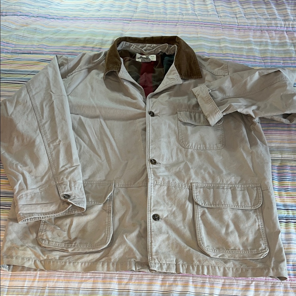 Eddie Bauer Men’s Khaki Chore‎ Coat Utility Jacket Brown Corduroy Collar Tall XL